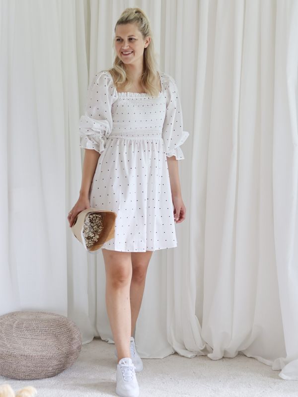 Balloon Sleeve Smocked Dress