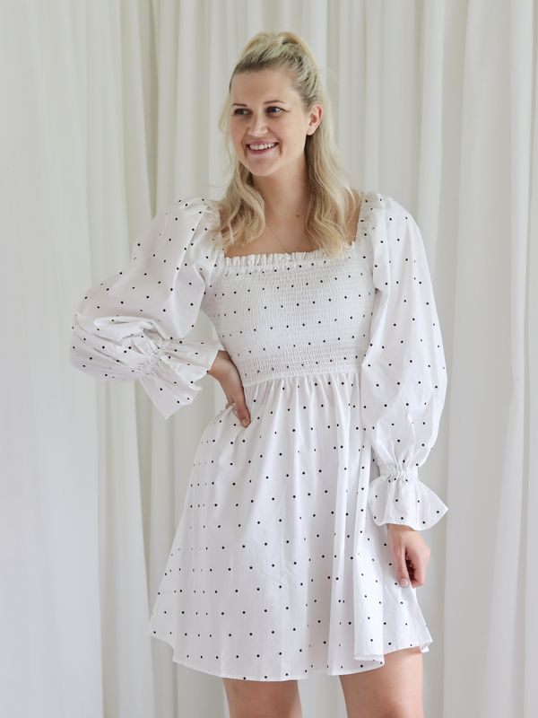 Balloon Sleeve Smocked Dress